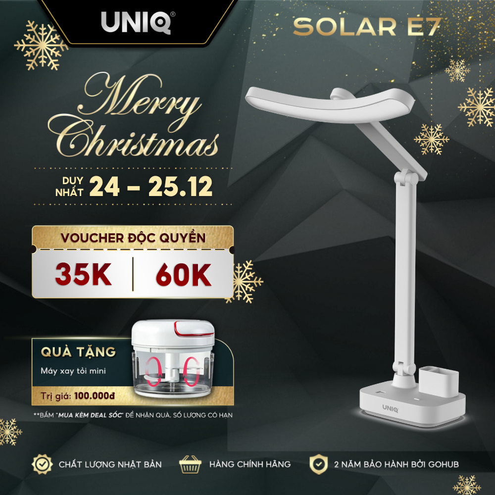 Đèn học đọc sách làm việc UNIQ SOLAR E7 chống cận để bàn tích điện bảo vệ mắt cho bé led trang trí decor phòng ngủ