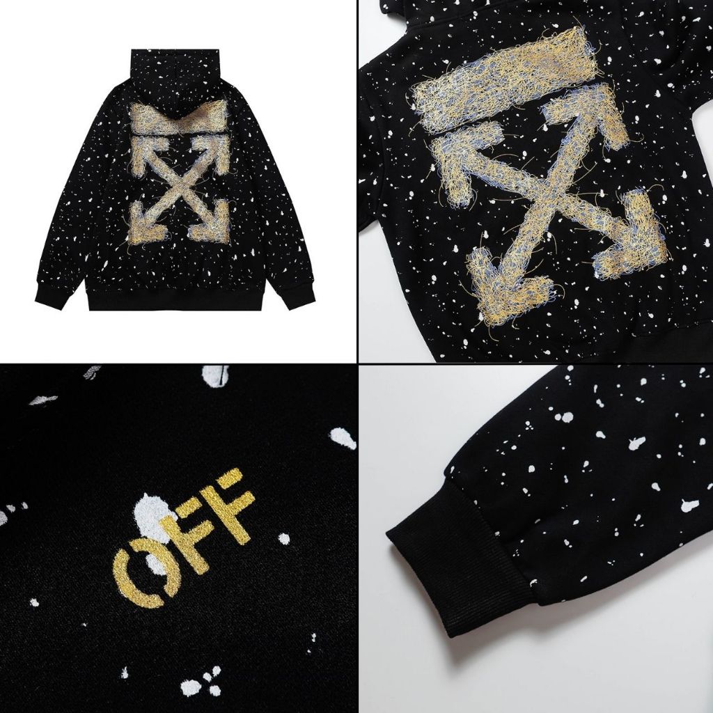 Áo Hoodie Off-W vảy sơn in full áo hàng nỉ cao cấp dày dặn, có bo chun cực đẹp
