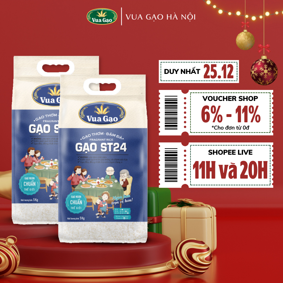 [HÀ NỘI - HỎA TỐC] Combo 2 Túi Gạo ST24 - Vua Gạo - Túi 5kg (Tổng 10kg)