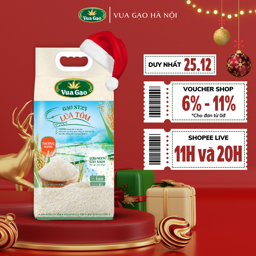 Gạo ST25 Lúa Tôm - Túi 5kg - Thương hiệu Vua Gạo