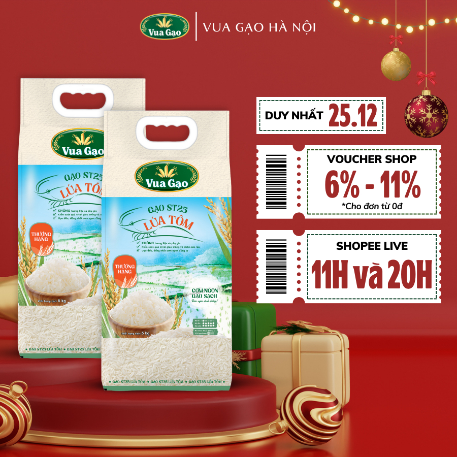 Combo 2 Túi Gạo ST25 Lúa Tôm 5kg - Thương Hiệu Vua Gạo - Tổng 10kg