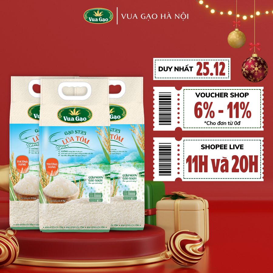 Combo 3 Túi Gạo ST25 Lúa Tôm 5kg - Thương Hiệu Vua Gạo - Tổng 15kg