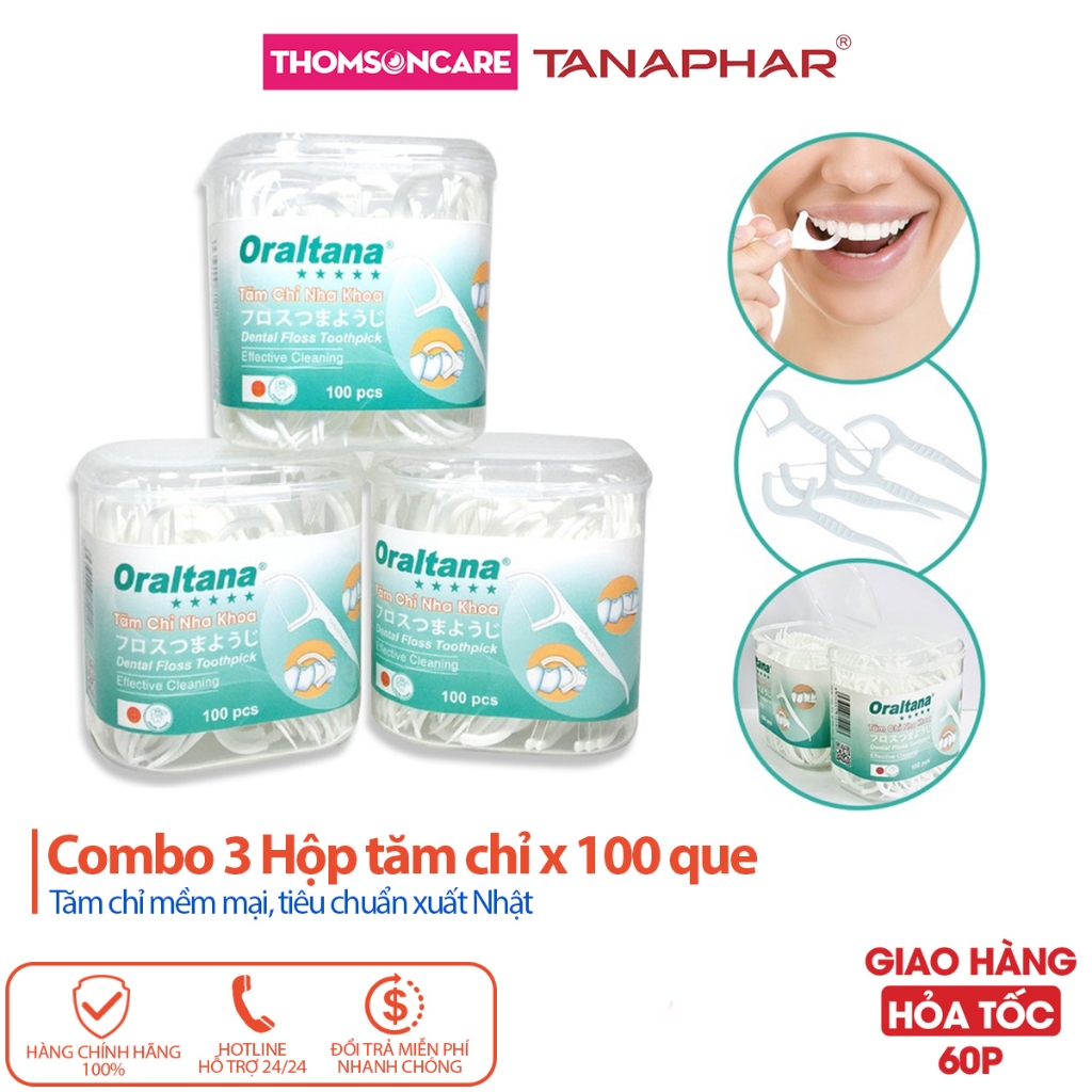 Combo 3 hộp Tăm chỉ nha khoa Oraltana 100 que, Oral tana chỉ đa sợi siêu mảnh, làm sạch mảng bám - Thomsoncare