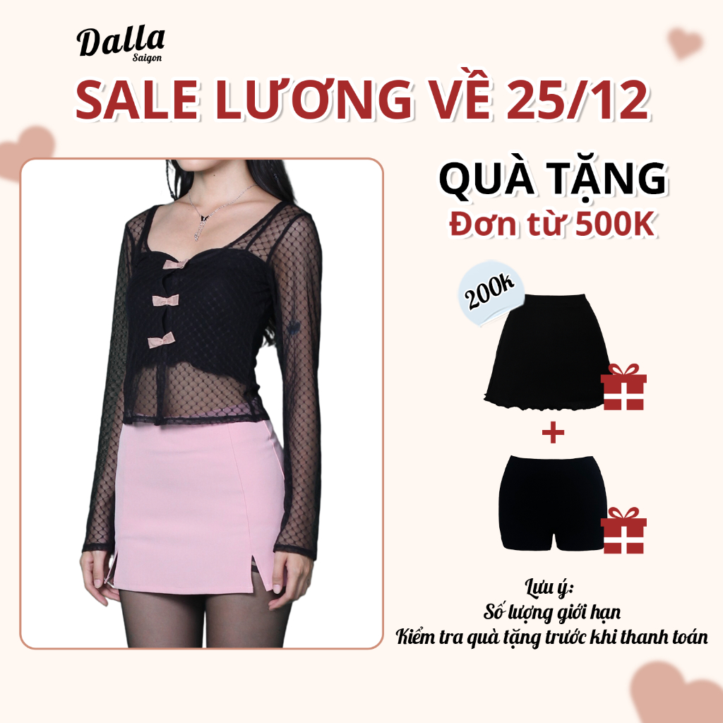 DALLA Áo ren đen gắn nơ (CDG04)