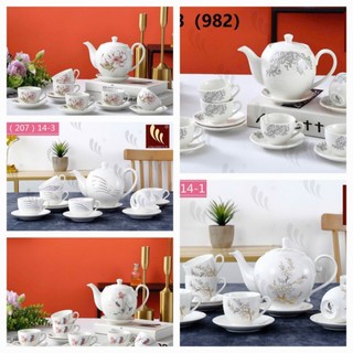 Bộ tách trà sứ gồm 1 ấm trà, 6 ly quai sứ, 6 dĩa đựng ly / BỘ TÁCH TRÀ NHIỀU KIỂU XINH