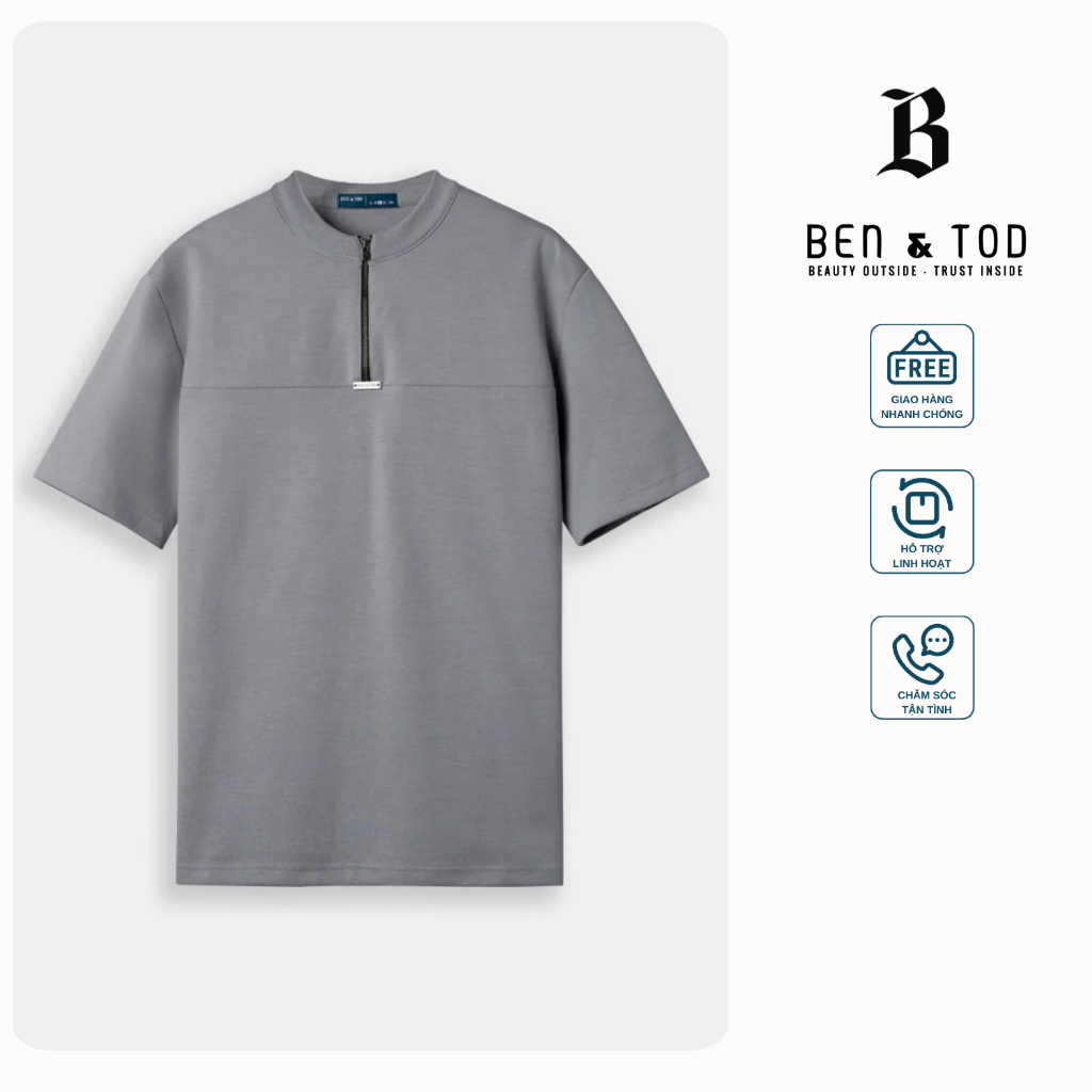 Áo Thun nam BEN & TOD R1210BC160 cổ trụ, đơn giản, thoải mái, dễ phối