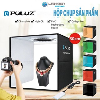 Hộp chụp sản phẩm Puluz 30cm x 30cm x 30cm có đèn LED điều chỉnh remote , 6 màu nền