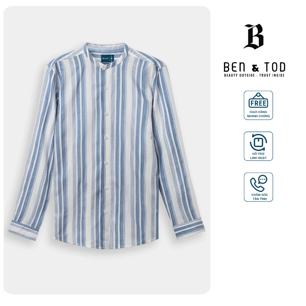 Sơ Mi nam BEN & TOD R1621BB354 tay dài cổ trụ, thanh lịch, basic