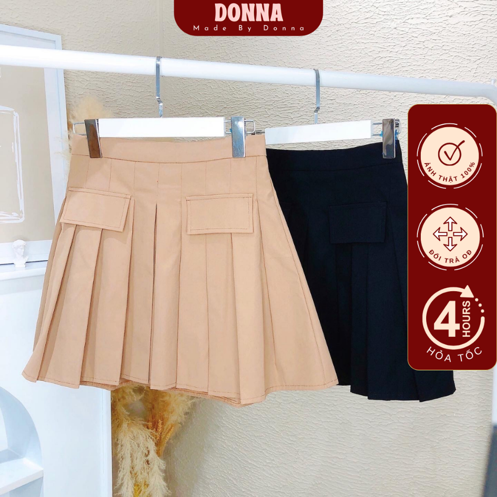 Chân váy thiết kế DONNA váy xếp ly nắp túi giả có quần bên trong thoáng mát