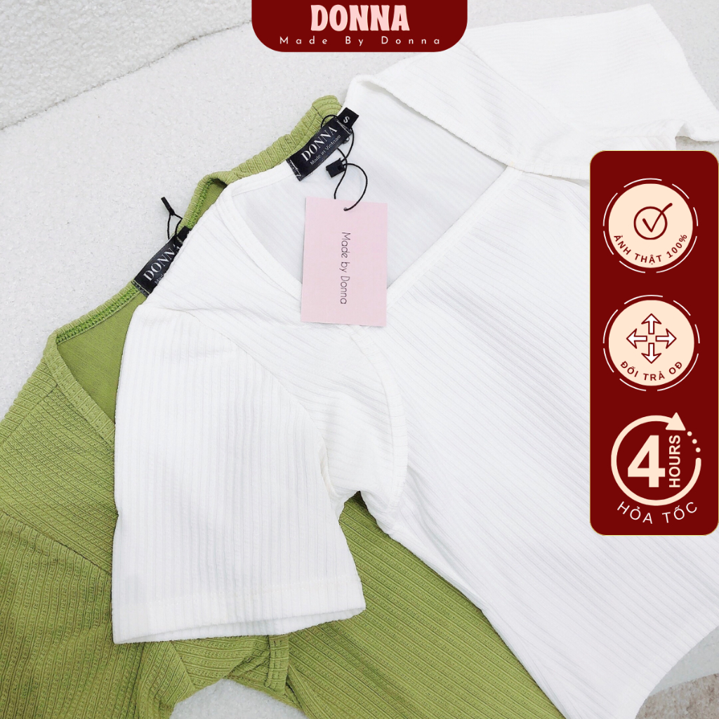 Áo Thun thiết kế DONNA dáng áo ôm croptop hai màu xanh lá và màu trắng