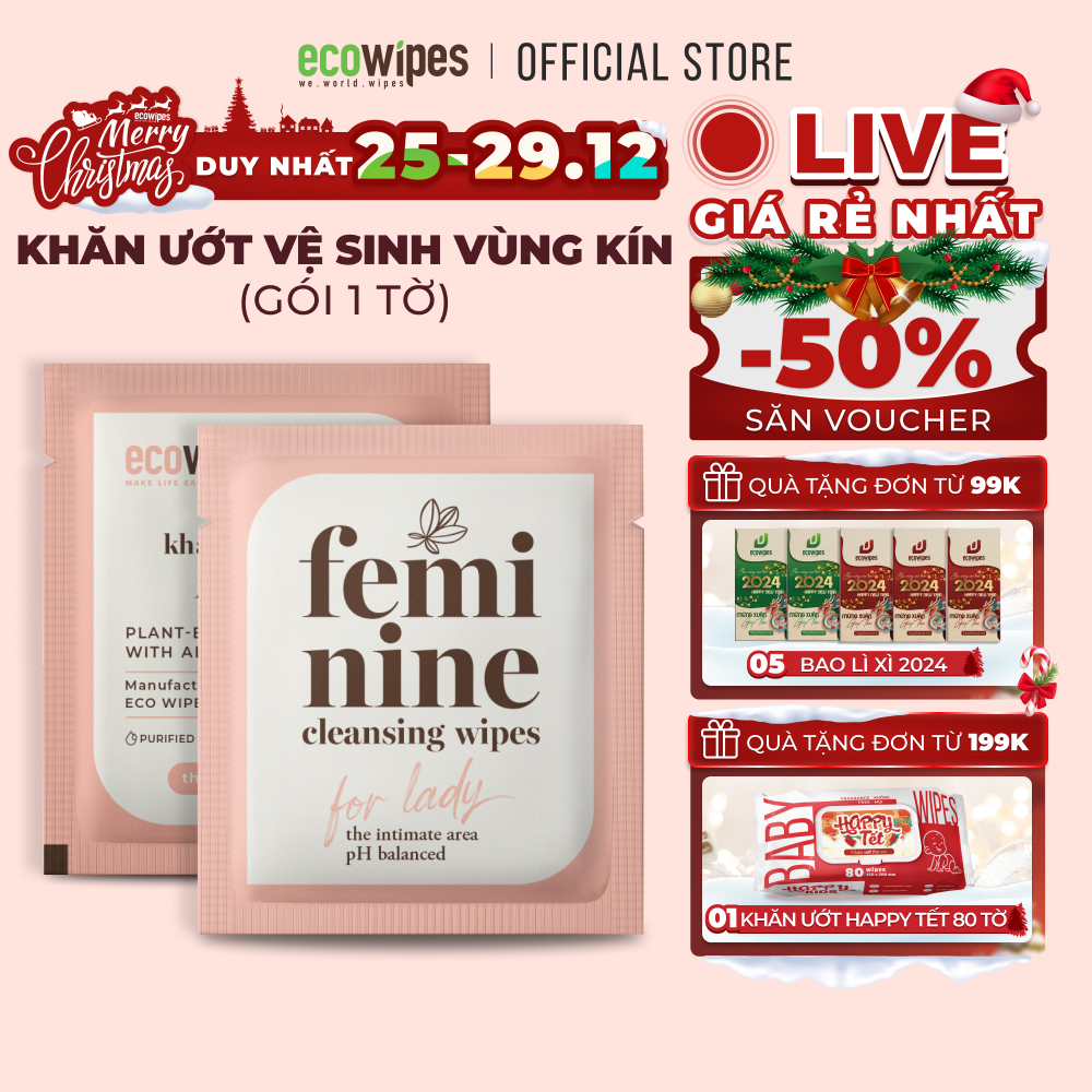 Khăn giấy ướt phụ khoa travel size EcoWipes vệ sinh vùng kín phụ nữ hương Daisy size 15x20cm nhỏ gọn bỏ túi