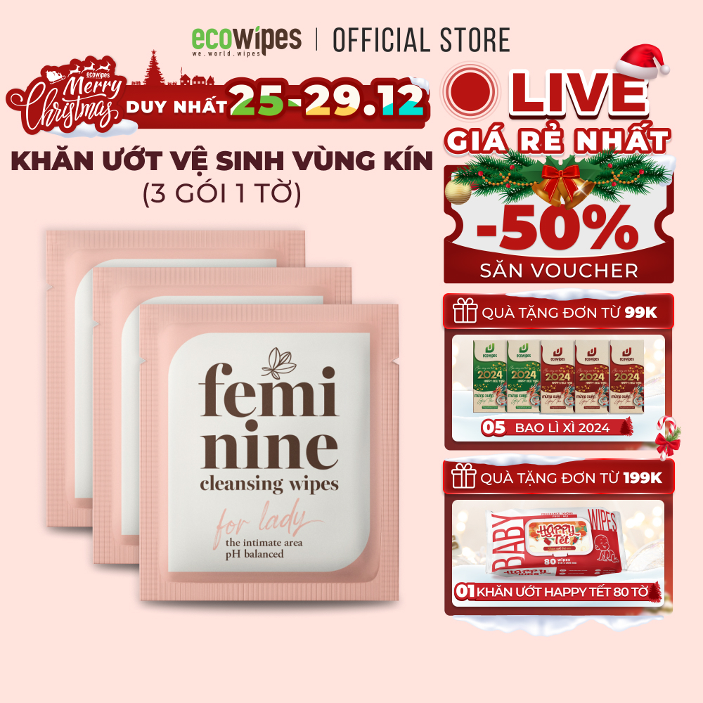 Combo 03 gói khăn giấy ướt phụ khoa travel size Ecowipes vệ sinh vùng kín phụ nữ hương Daisy size 15x20cm nhỏ gọn bỏ túi