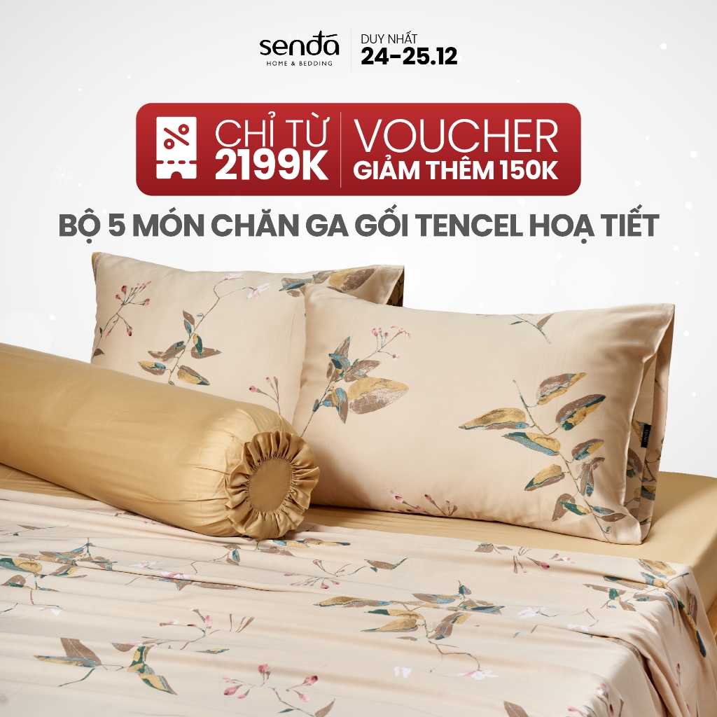 Bộ chăn ga gối 5 món Lụa Tencel Sen Đá Home Bedding cao cấp họa tiết, Set drap giường nệm 1m6 1m8 Lyocell Satin 60S