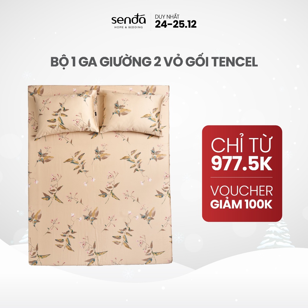Bộ ga gối 3 món Lụa Tencel Sen Đá Home Bedding cao cấp họa tiết, set 2 vỏ gối, 1 ga giường bo chun 1m6 1m8