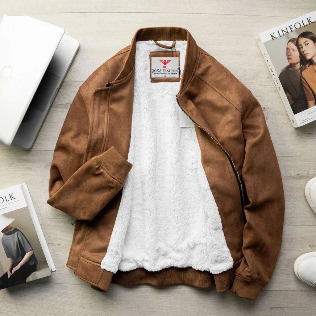 Áo Khoác Da Nam Bomber, Áo Khoác Da Lộn Lót Lông Ấm Áp Chống Gió Lạnh Mùa Đông DOKA STORE DLS01