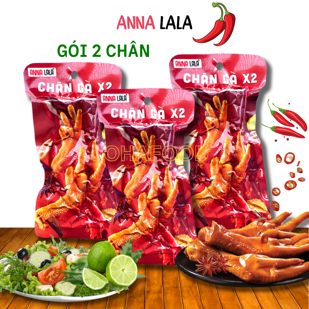 Chân gà cay ủ vị Anna Lala X2 gói 2 chân 60g-đồ ăn vặt chân gà cay ủ vị tương thơm tứ xuyên ăn liền Anna Lala