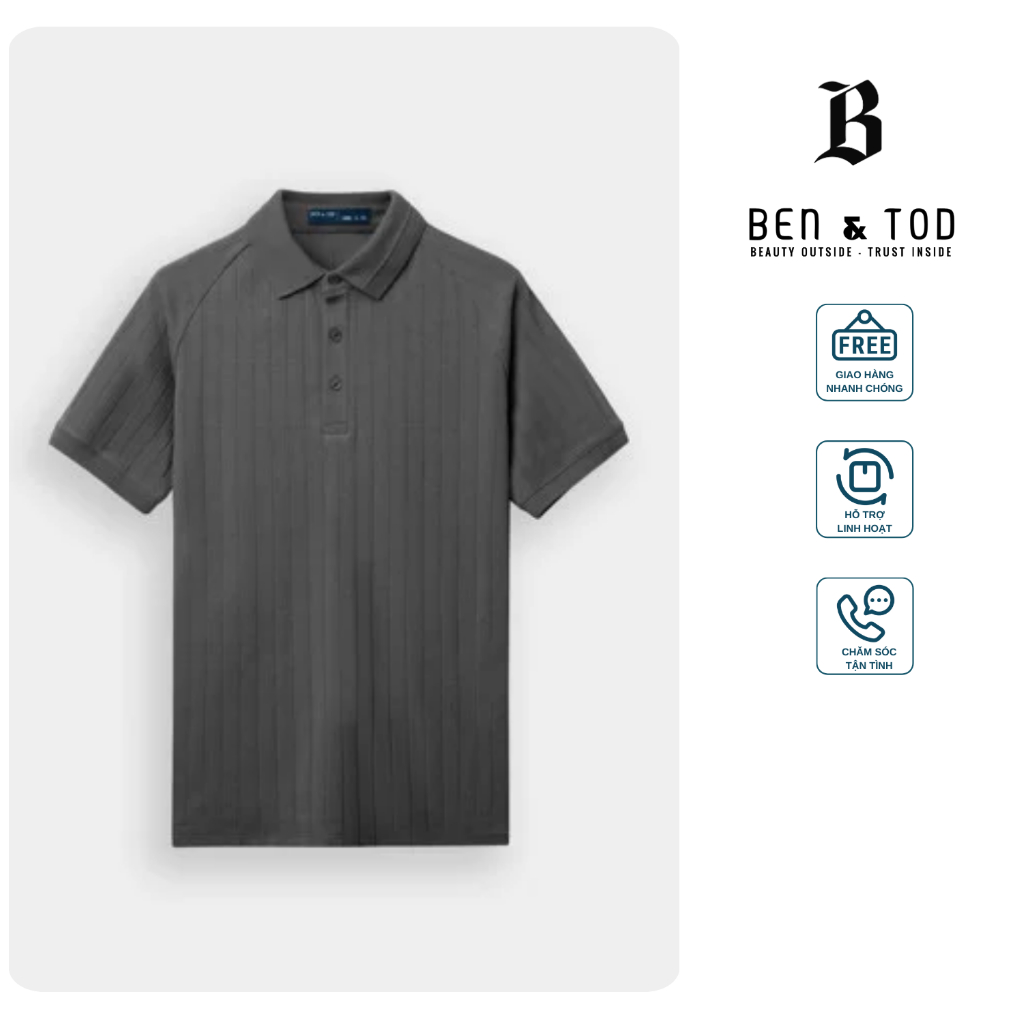 Áo thun polo raglan nam BEN & TOD CS1300BB357 cotton họa tiết trẻ trung, năng động, thanh lịch