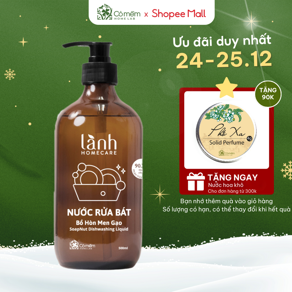 Nước Rửa Chén Bát Thiên Nhiên Lành Homecare Chiết xuất Từ Bồ Hòn Men Gạo An Toàn Cỏ Mềm 500ml