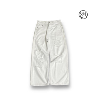 QUẦN BAGGY JEANS ỐNG RỘNG TRẮNG RÁCH 1125 FORM TO UNISEX NAM NỮ