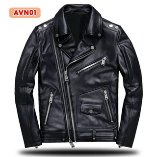 Áo khoác da nam biker cao cấp lót dù bonado avn01