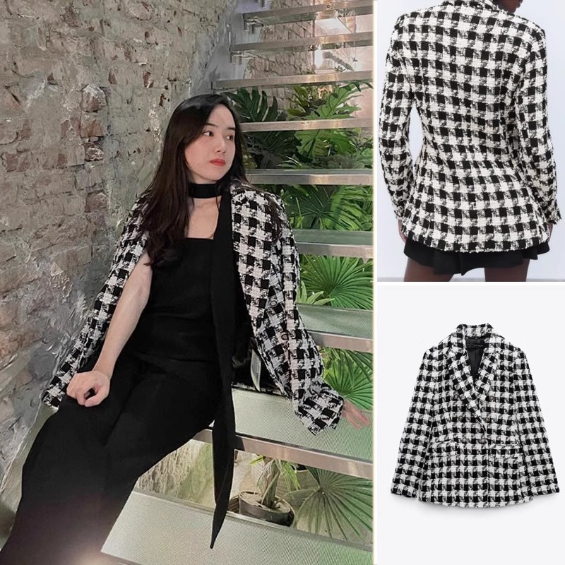 (Hàng Đẹp CC)Ảnh thật 7 hình cuối-HC989.Áo blazer kẻ houndstooth Âu Mỹ sang chảnh