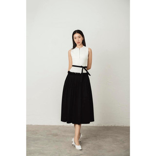 Đầm maxi dài phối màu nơ eo nữ AT MODA DE LITA
