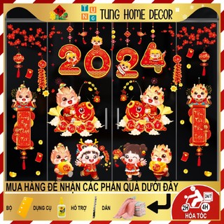 decal tết 2024 dán kính dán cửa kính TUNG HOME DECOR 2 mặt sẵn keo