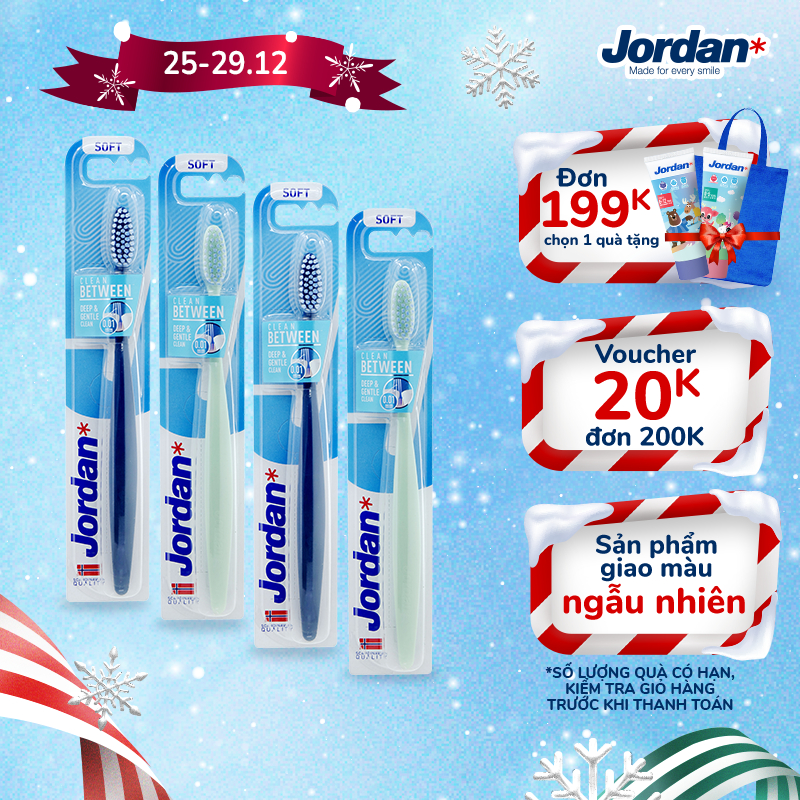Combo 4 Bàn chải đánh răng Jordan Clean Between, Lông siêu mềm siêu mảnh 0.01mm