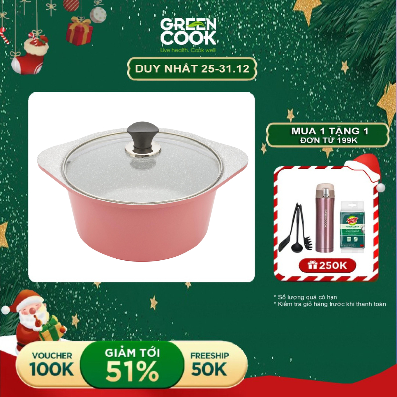 Nồi đúc ceramic vân đá đáy từ chống dính 24cm Green Cook GCS02-24IH (Dùng kèm miếng nhấc nồi)