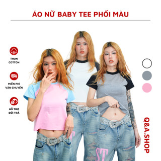Áo Nữ Baby Tee Phối Màu Form Ôm Cổ Chất Liệu Thun Mềm Mịn Thoáng Mát Kiểu Dáng Nữ Tính Raplang BBT-02