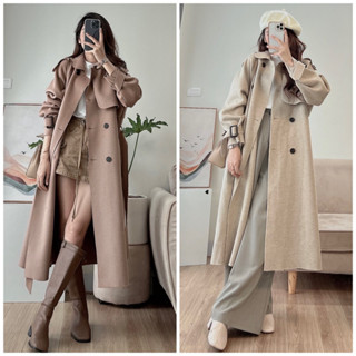 Áo dạ ép lông dáng dài áo khoác mangto dạ ép ấm áp màu be xám đẹp