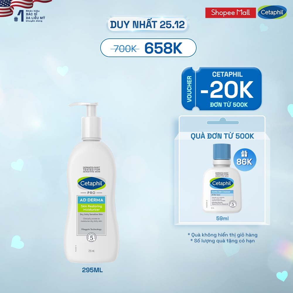 Sữa dưỡng ẩm dịu lành cho viêm da cơ địa CETAPHIL PRO AD DERMA MOISTURIZER 295ML