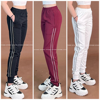 (Có Big size ) Quần dài Jogger có bo Nam Nữ 2 Sọc , Thun Thể Thao Có 2 Túi Kéo Size Tới 110kg Sport Gym  - J2