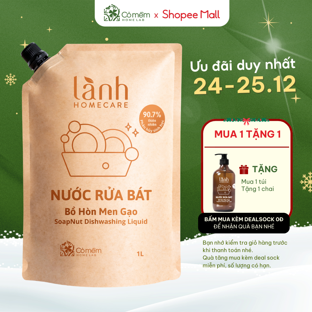 Túi Nước Lau Nhà Lau Bếp Rửa Tay Rửa Bát Lành HomeCare Chăm Sóc Nhà Cửa Cỏ Mềm 1 Lít