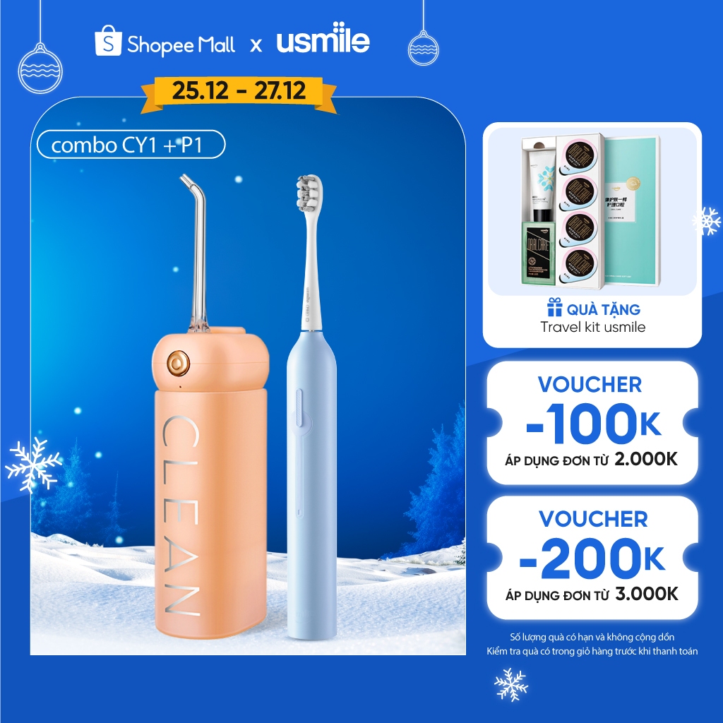 Bàn chải điện sóng âm usmile P1 + Tăm nước usmile CY1