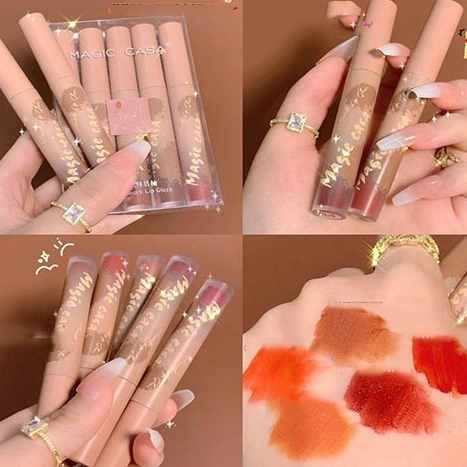 Son môi lì giá rẻ sét 5 cây MAGIC Nâu dưỡng môi dành cho học sinh BeautyCN