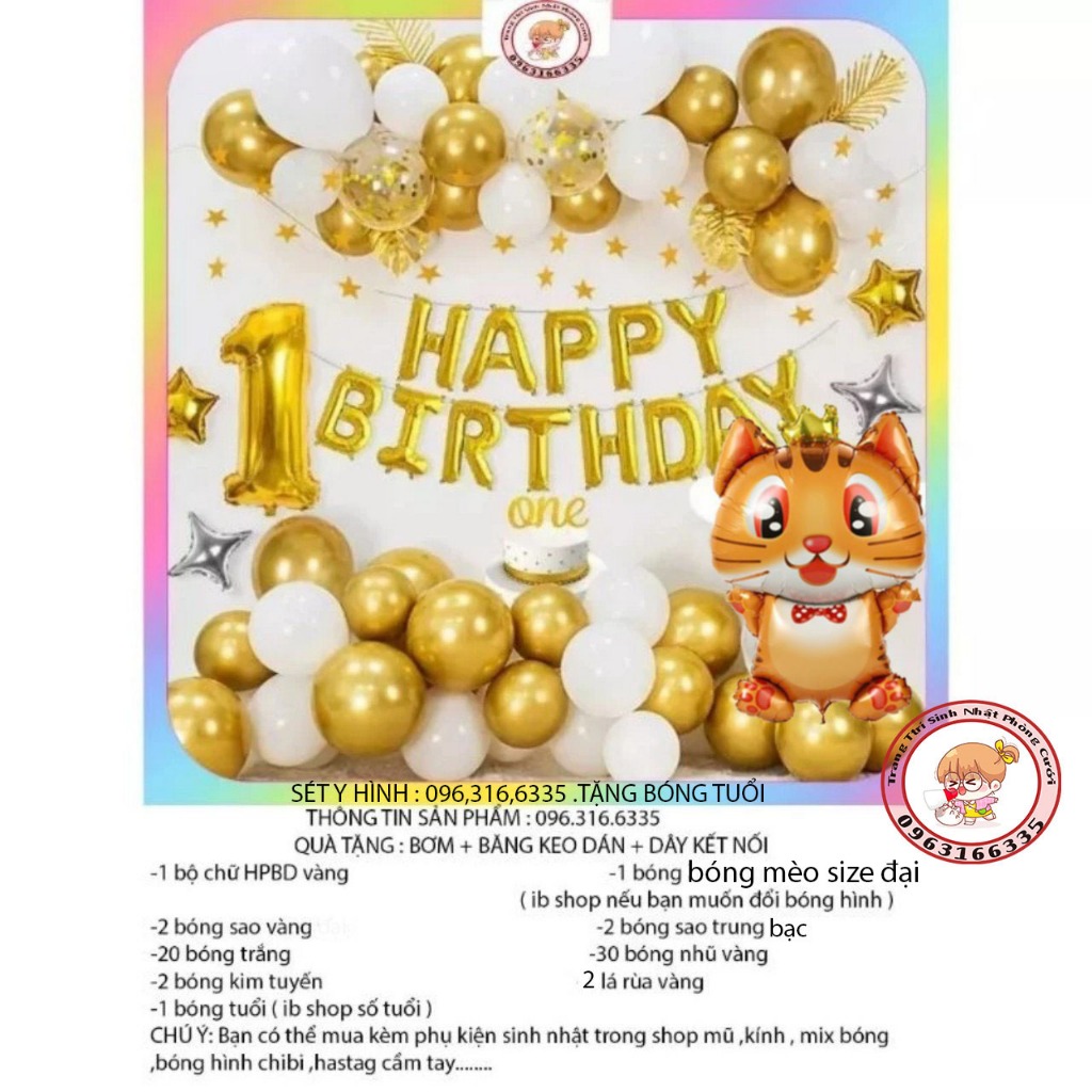 Combo sét trang trí sinh nhật happy birthday kèm rèm kim tuyến,trang trí thôi nôi,sét bóng trang trí tuổi hổ