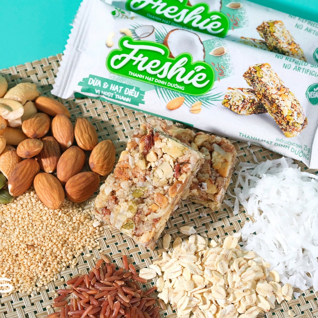 Thanh gạo lứt mix hạt dinh dưỡng Freshie 150g TÂM MINH FOODS granola bar thuần thực vật