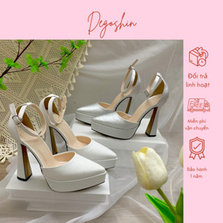 Giày cao gót Barbie mũi nhọn da nhũ kim tuyến 13cm trơn Degoshin.