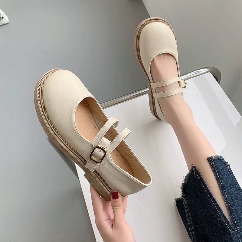 Giày búp bê nữ đế đốc lolita quai đôi gài giả chất da mềm êm chân bb563