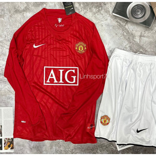 Áo đá banh nam nữ clb m.u - set bộ bóng đá dài tay clb manchester united 2008 áo đỏ quần trắng