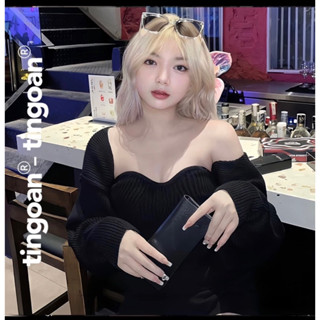  Set áo len kèm quây đen Way newtag Tingoan áo len cadigan black 