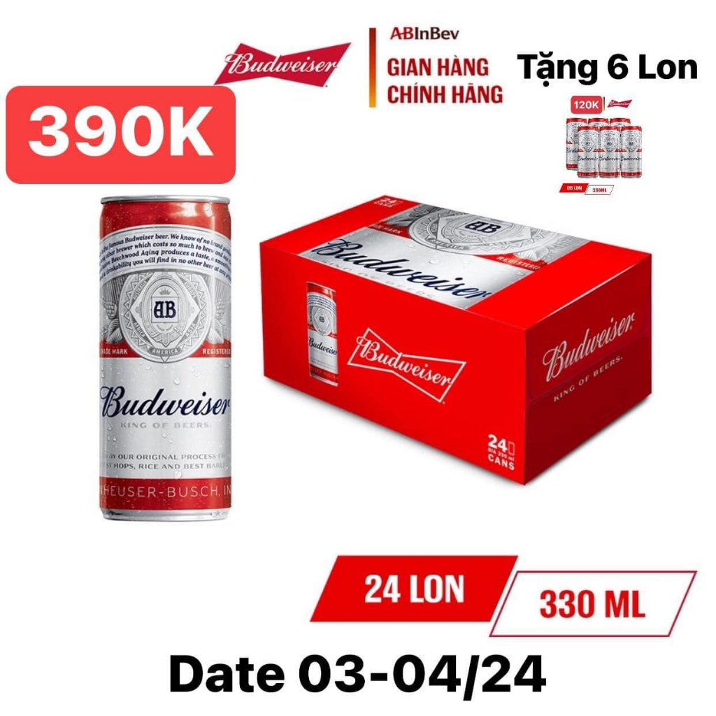 Bia Budweiser Sleek 5% - Thùng 24 Lon 330ml