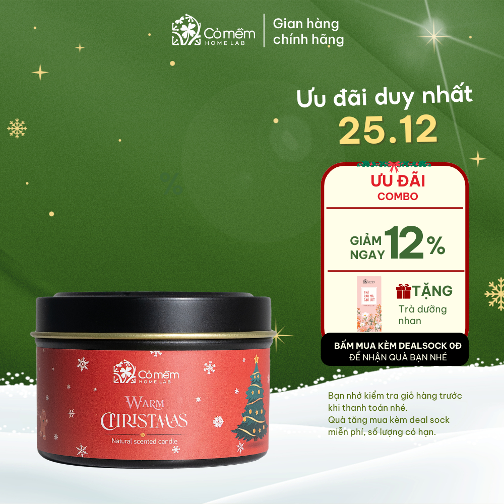 [Màu ngẫu nhiên]Nến thơm thiên nhiên an lành Warm Christmas Cỏ Mềm 60g