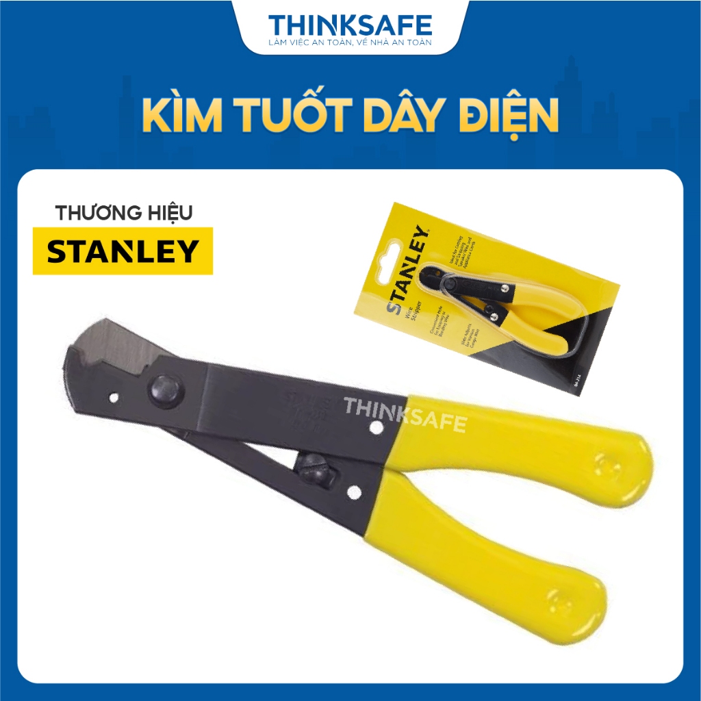 Kìm tuốt dây điện Stanley 84-214-22 130mm, cắt và tuốt từ 10 đến 20 loại dây, cán bọc nhựa Kềm tuốt dây - Thinksafe