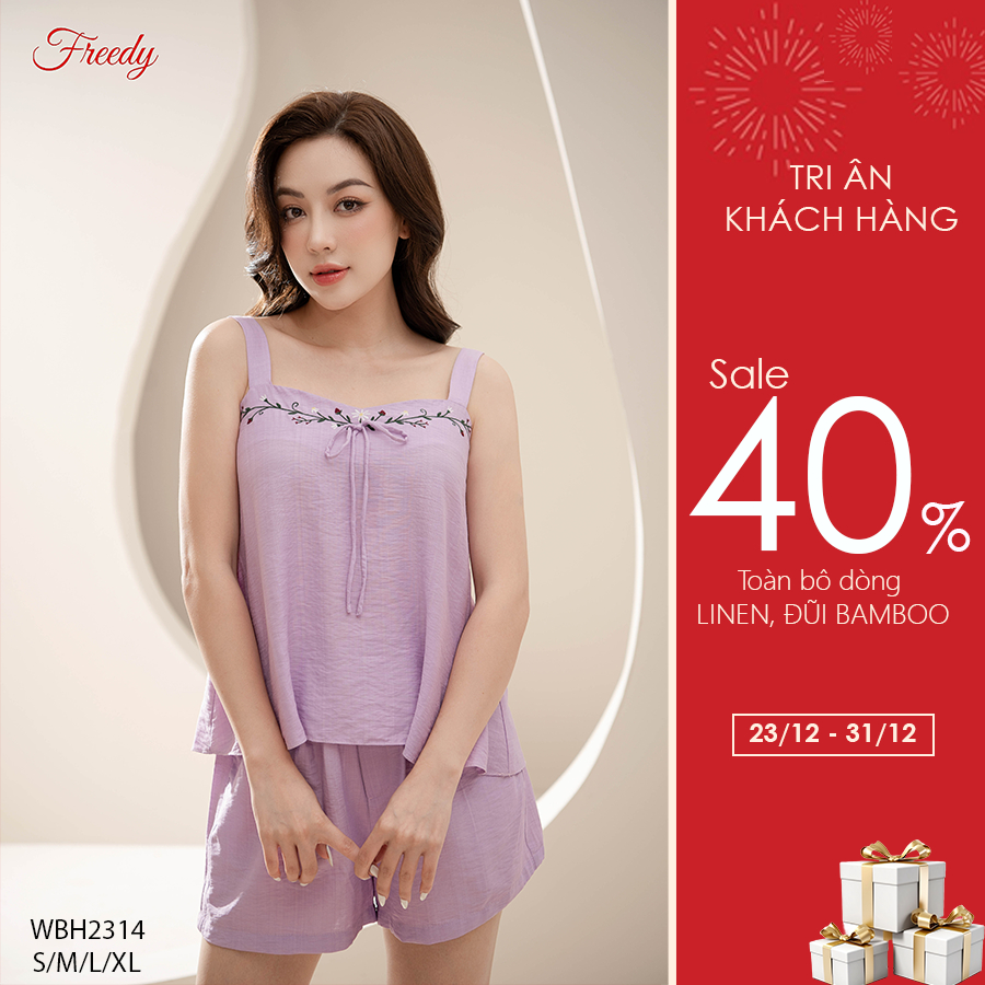 Bộ 2 dây nữ đũi tím Freedy thêu hoa cách điệu - WBH2314