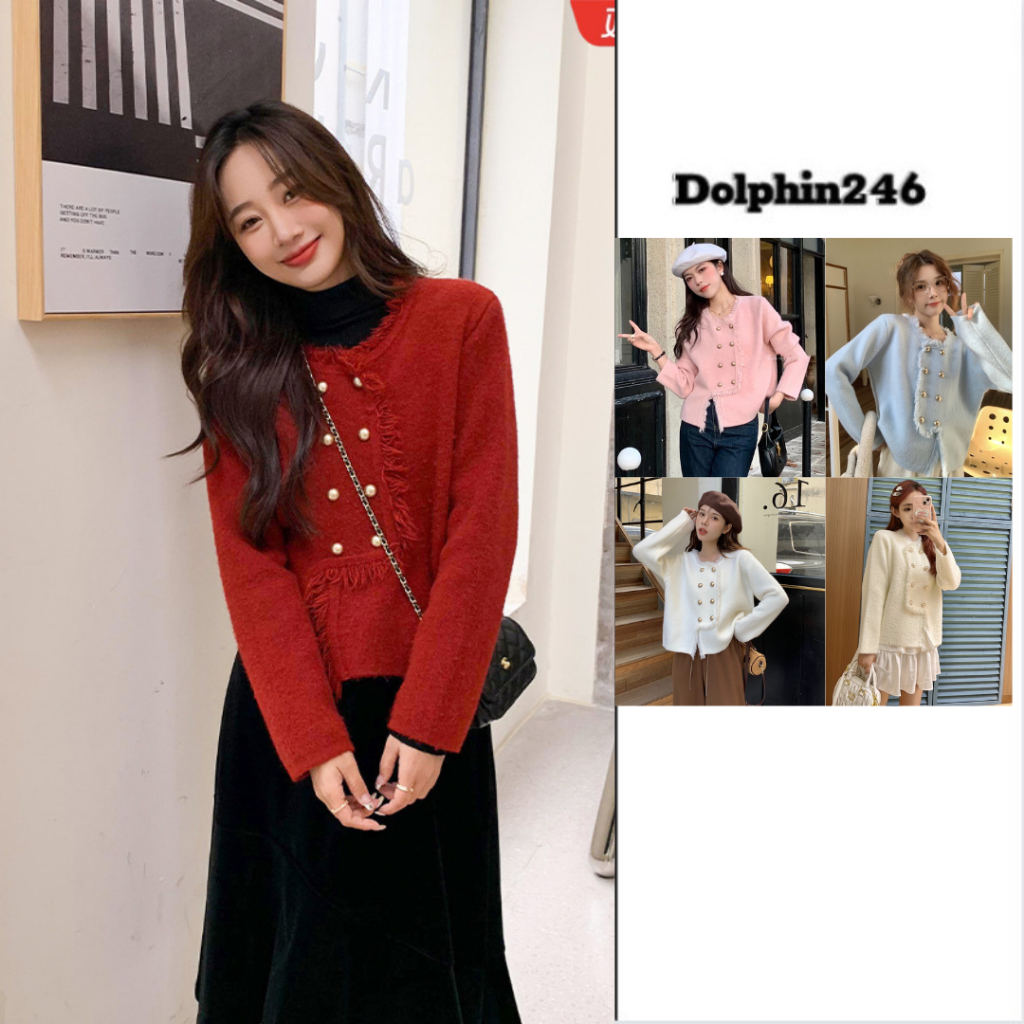 Áo khoác cardigan cho nữ màu đỏ đi chơi tết sang chảnh cúc giữa phong cách hoàng gia kiểu Hàn Quốc M403 CT-16
