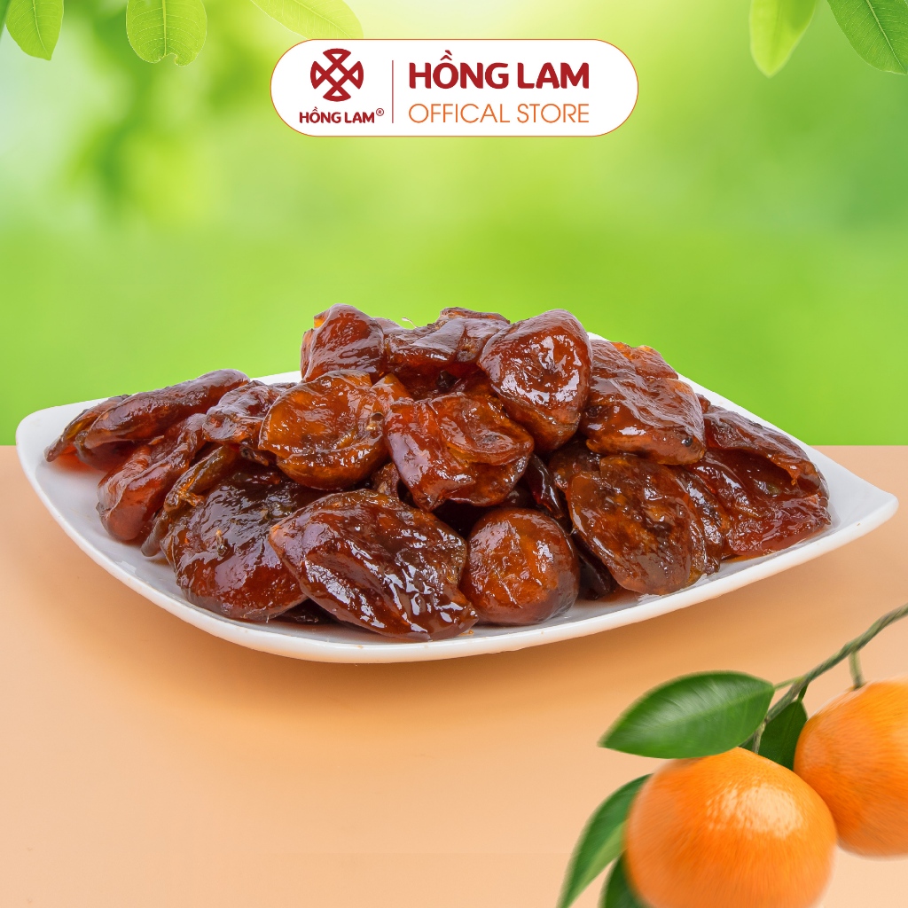 Ô mai (xí muội) quất dẻo Hồng Lam, dạng hộp (200gr, 300gr, 500gr). Có vị chua, ngọt, thơm