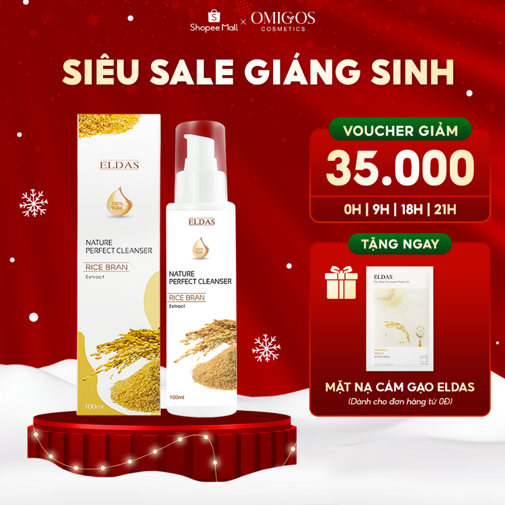 Sữa Rửa Mặt Tinh Chất Cám Gạo Hữu Cơ Tự Nhiên Giảm Nhờn Trắng Da ELDAS 100ml/chai