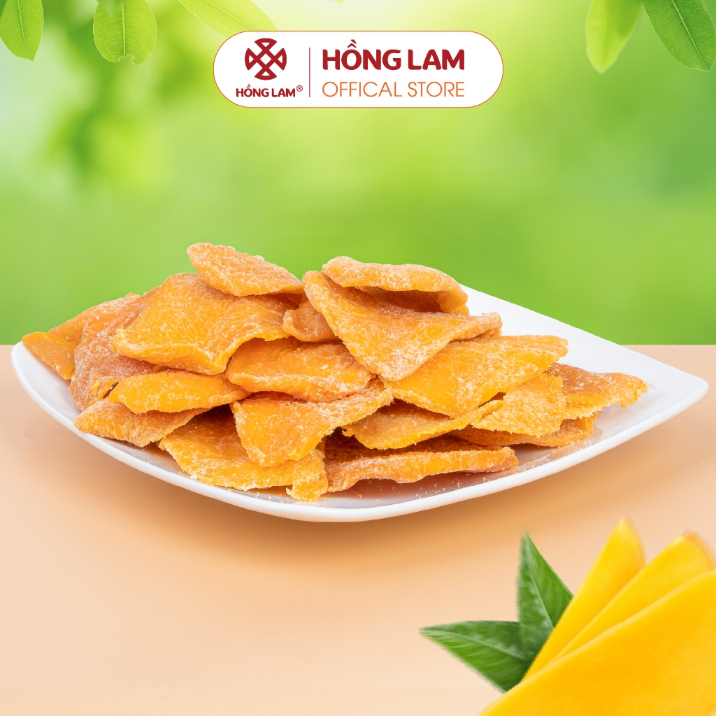 Xoài dẻo thượng hạng Hồng Lam, dạng hộp (200gr, 250gr, 500gr) và gói (200gr). Có vị chua, ngọt, dẻo